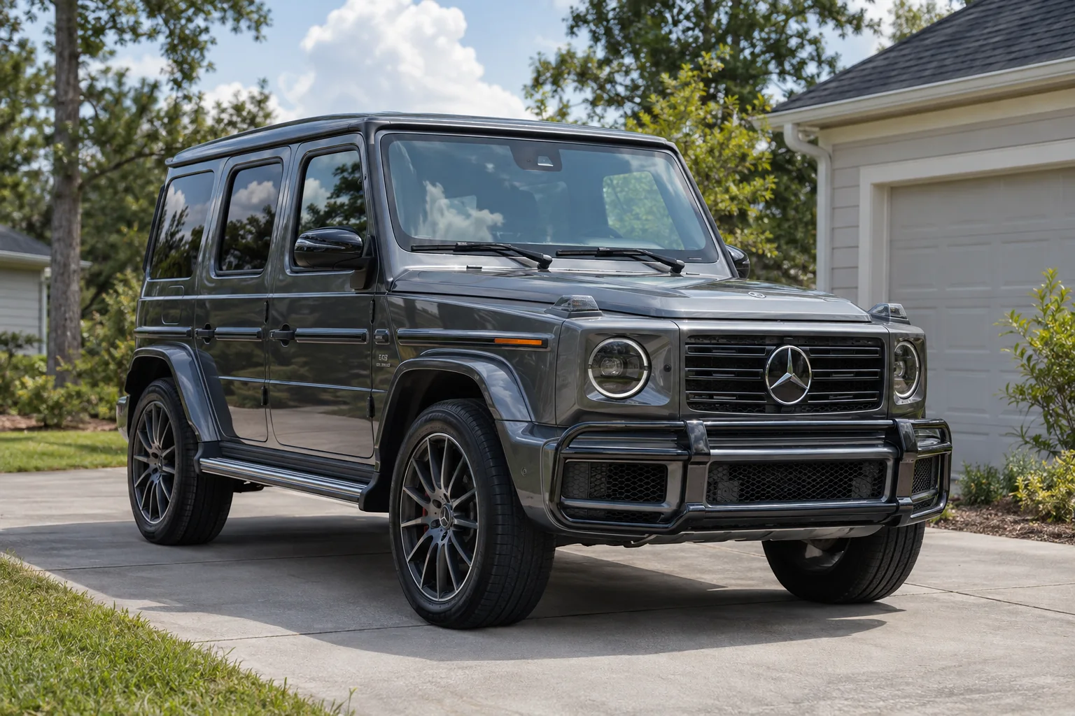 Graphite gray Mercedes-Benz G-Class with tinted windows